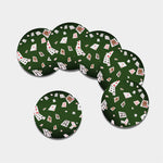 Flying Poker Cards Print Leather Coaster Set