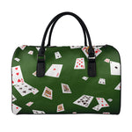 Flying Poker Cards Print Leather Duffle Bag