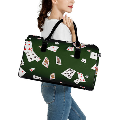 Flying Poker Cards Print Leather Duffle Bag
