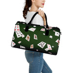Flying Poker Cards Print Leather Duffle Bag