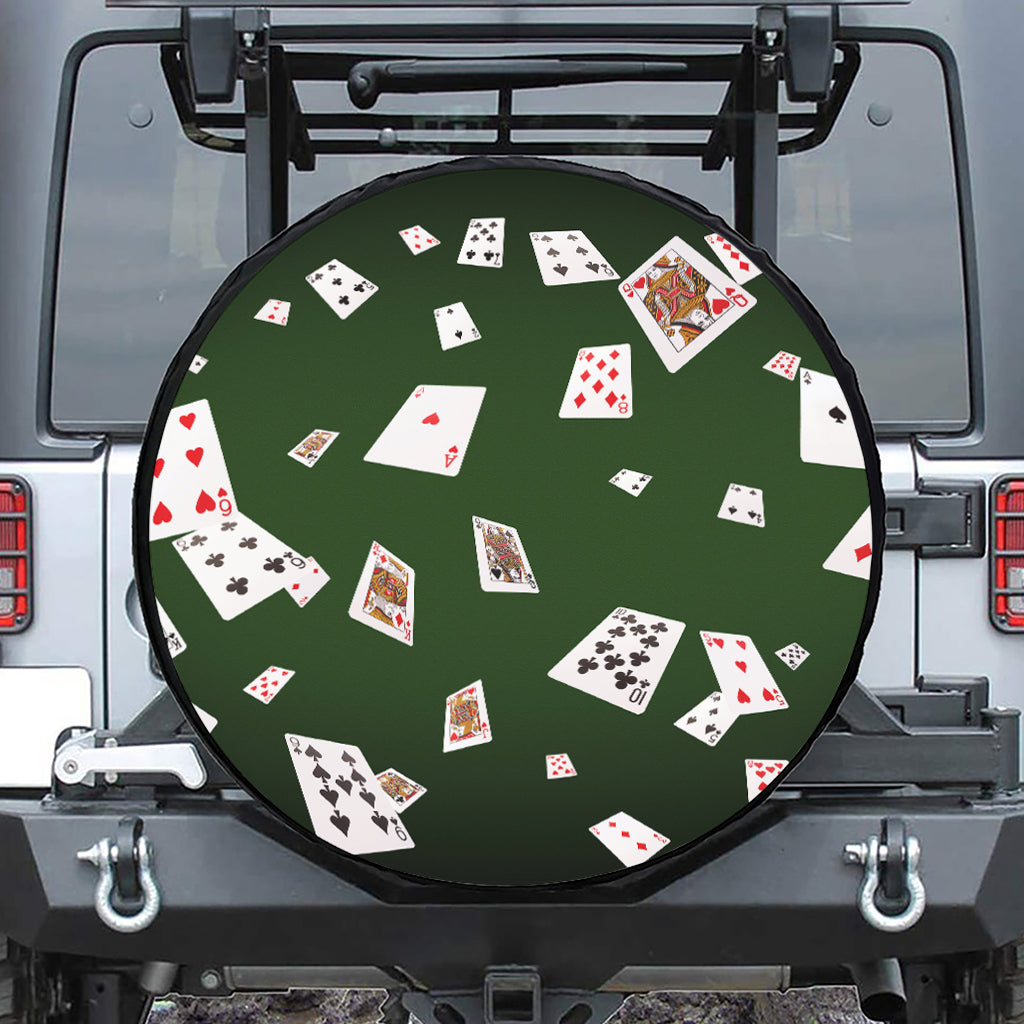 Flying Poker Cards Print Leather Spare Tire Cover