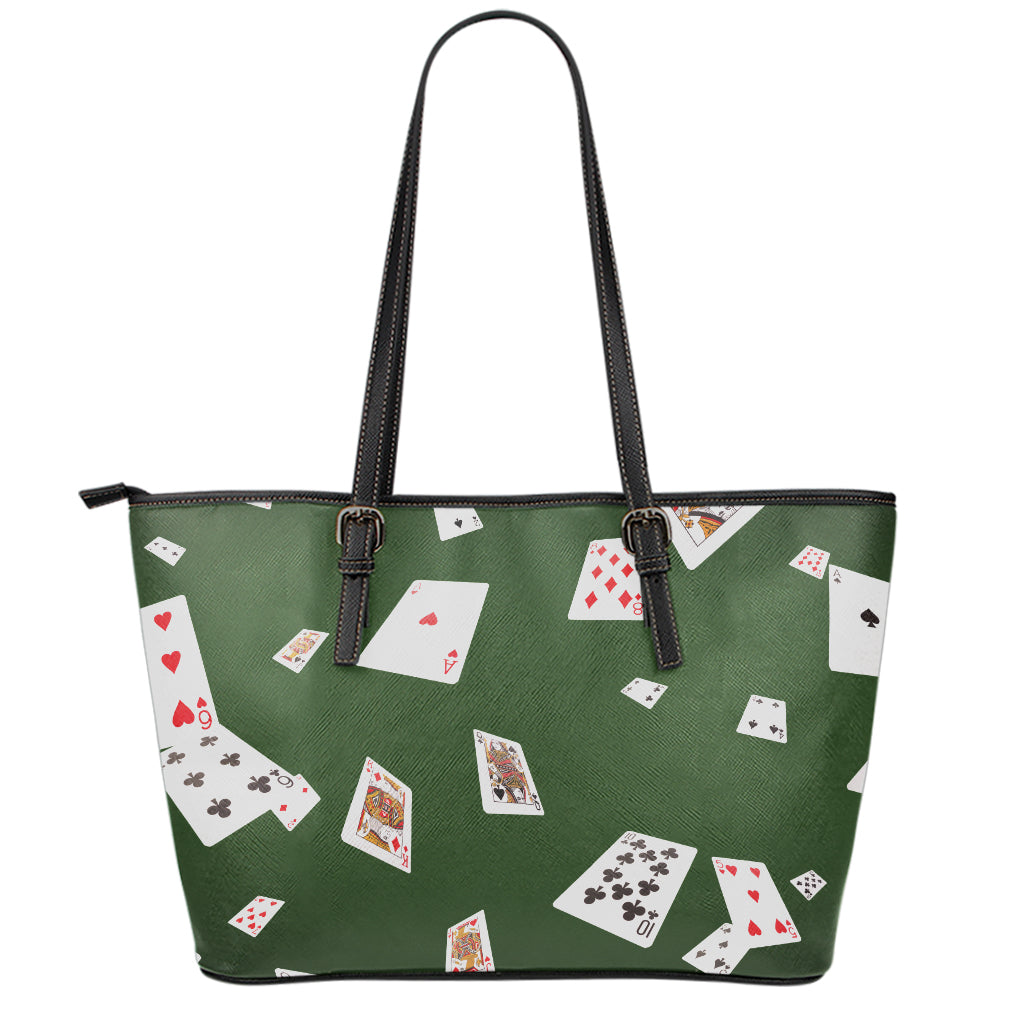 Flying Poker Cards Print Leather Tote Bag