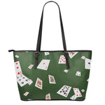 Flying Poker Cards Print Leather Tote Bag
