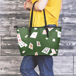 Flying Poker Cards Print Leather Tote Bag
