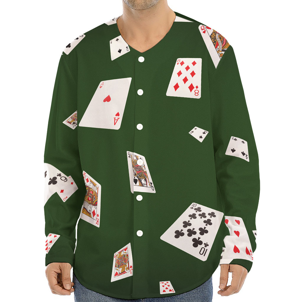 Flying Poker Cards Print Long Sleeve Baseball Jersey