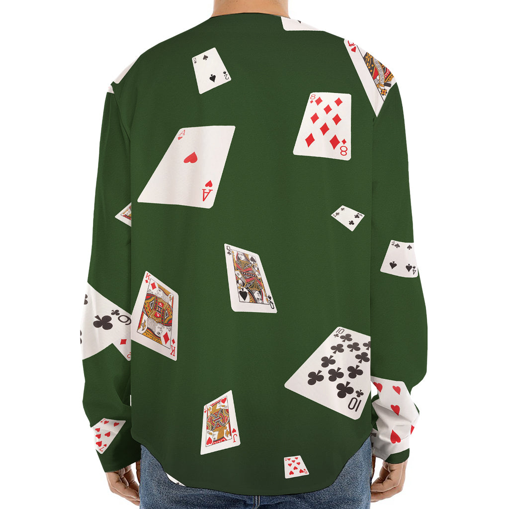 Flying Poker Cards Print Long Sleeve Baseball Jersey