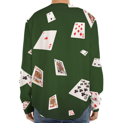 Flying Poker Cards Print Long Sleeve Baseball Jersey