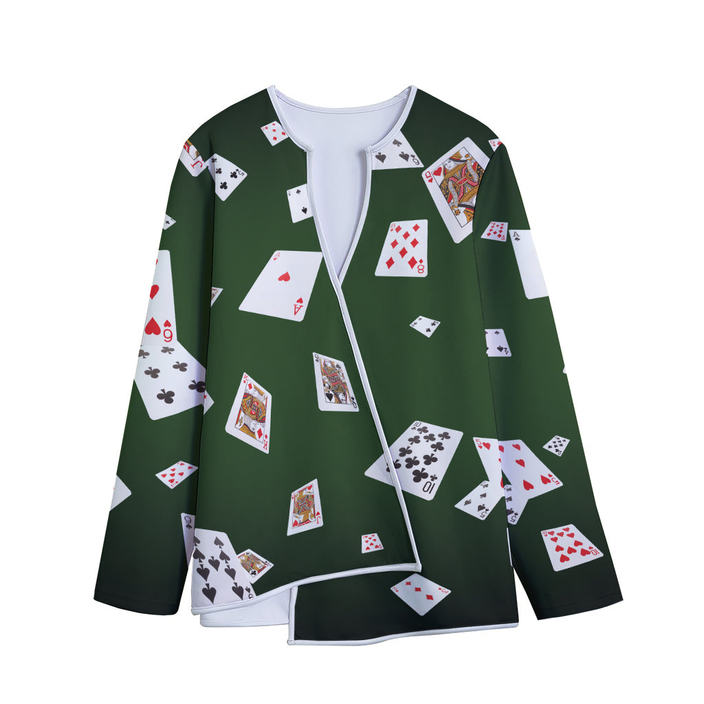 Flying Poker Cards Print Long Sleeve Short Coat