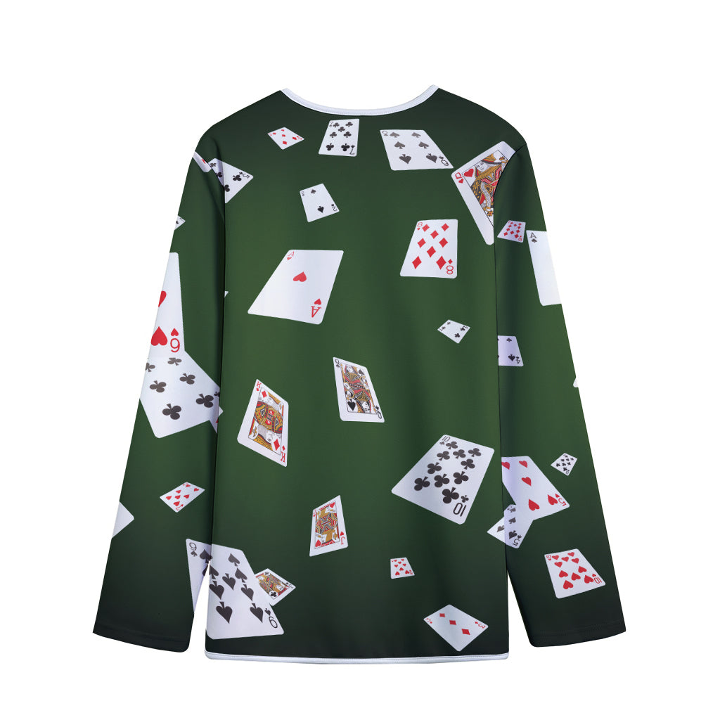 Flying Poker Cards Print Long Sleeve Short Coat