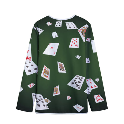 Flying Poker Cards Print Long Sleeve Short Coat