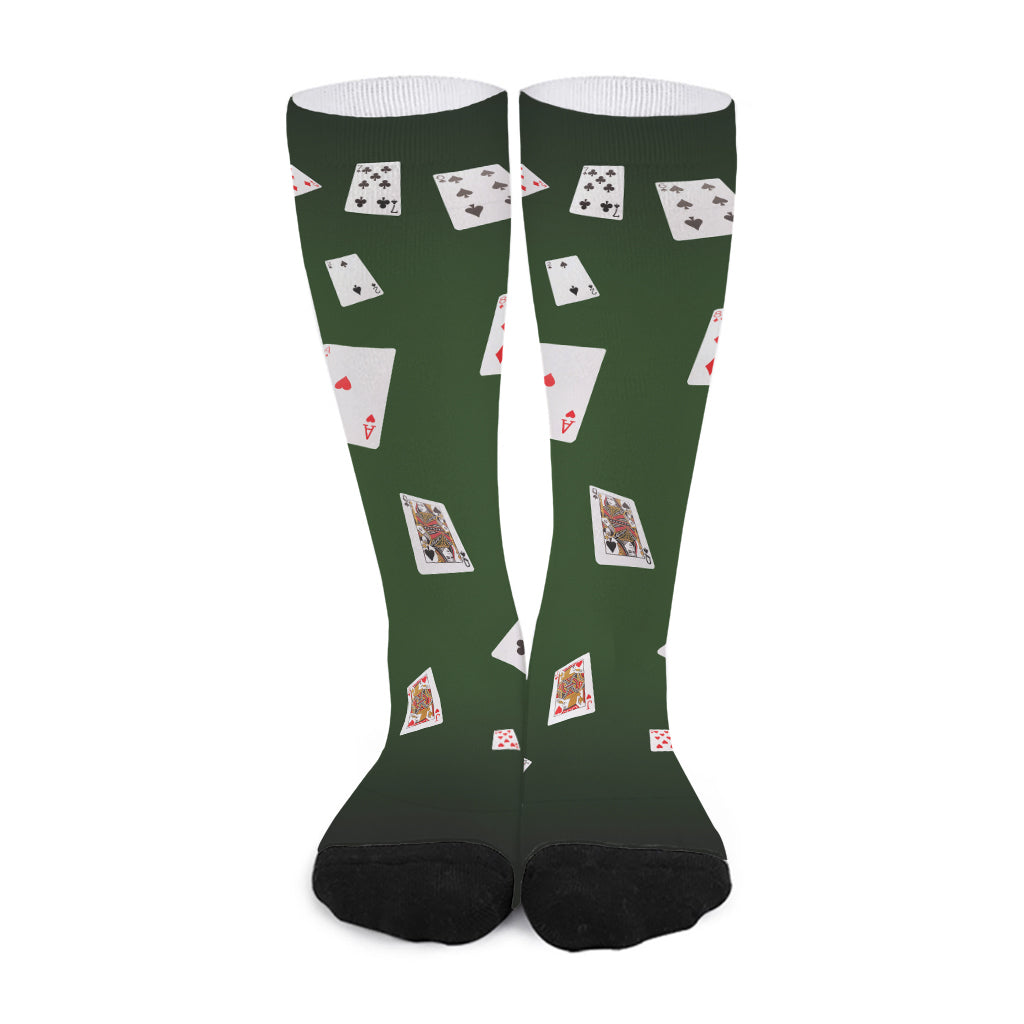 Flying Poker Cards Print Long Socks