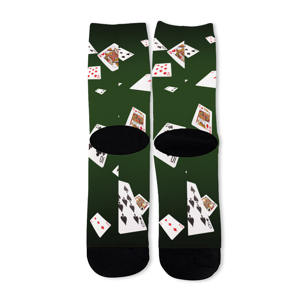 Flying Poker Cards Print Long Socks