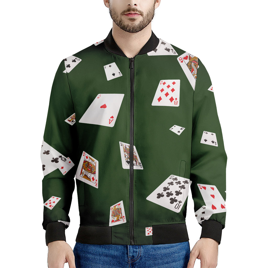 Flying Poker Cards Print Men's Bomber Jacket