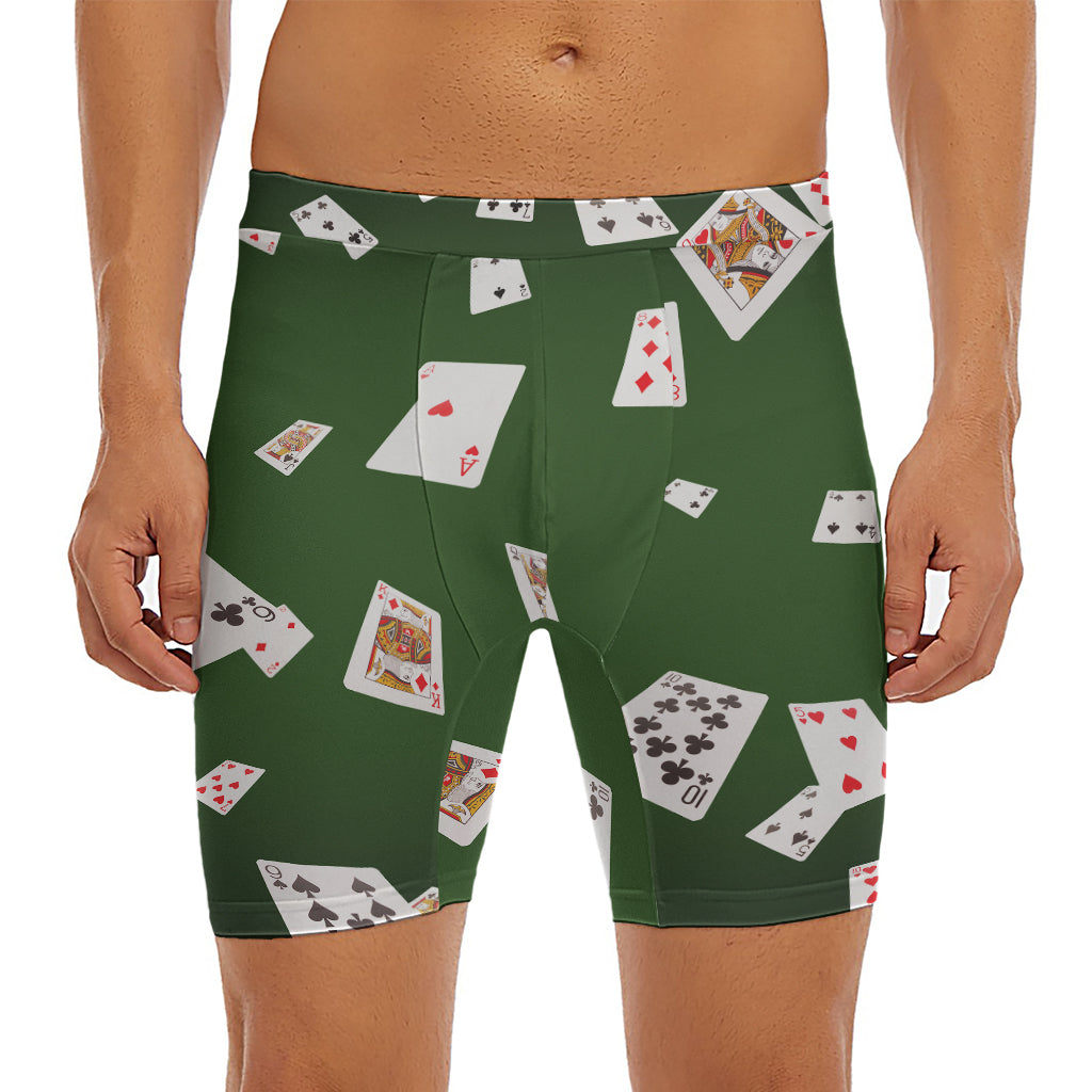 Flying Poker Cards Print Men's Long Boxer Briefs