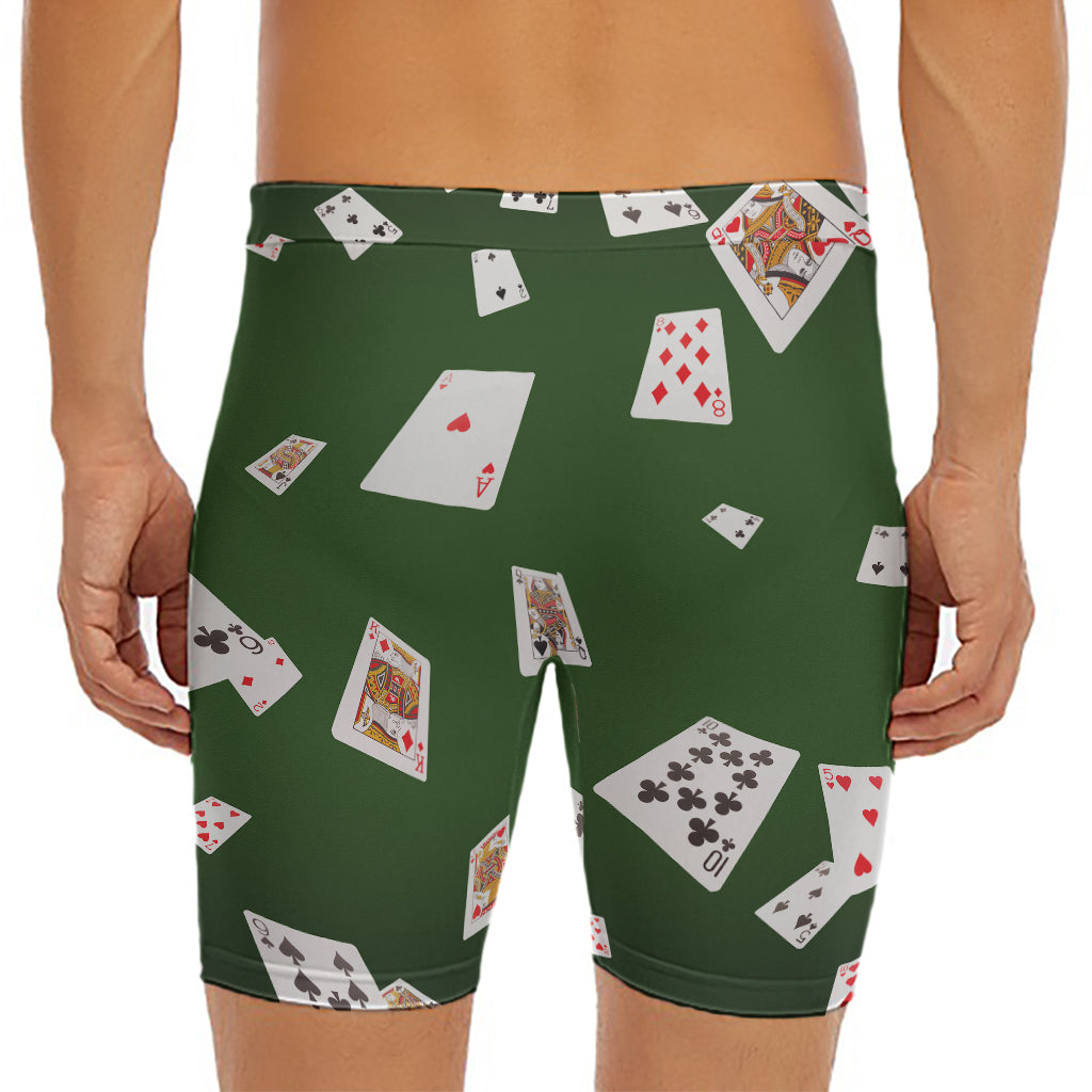 Flying Poker Cards Print Men's Long Boxer Briefs
