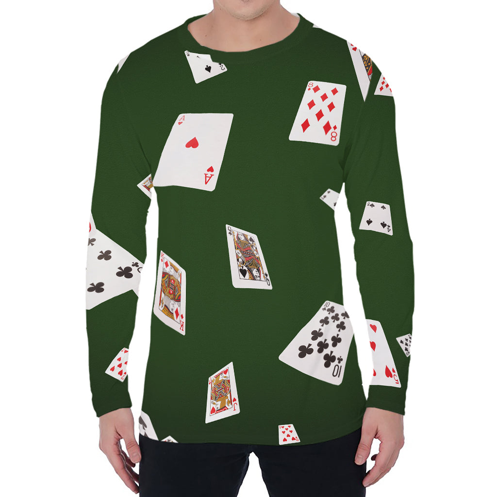 Flying Poker Cards Print Men's Long Sleeve T-Shirt