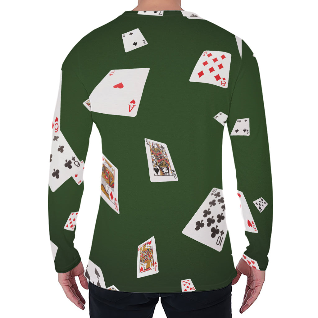 Flying Poker Cards Print Men's Long Sleeve T-Shirt