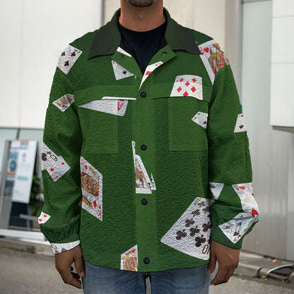 Flying Poker Cards Print Men's Shirt Jacket