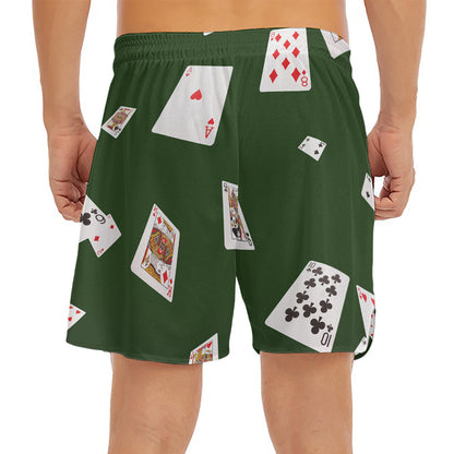 Flying Poker Cards Print Men's Split Running Shorts