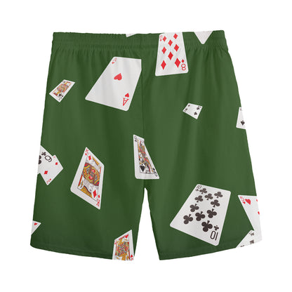Flying Poker Cards Print Men's Sports Shorts
