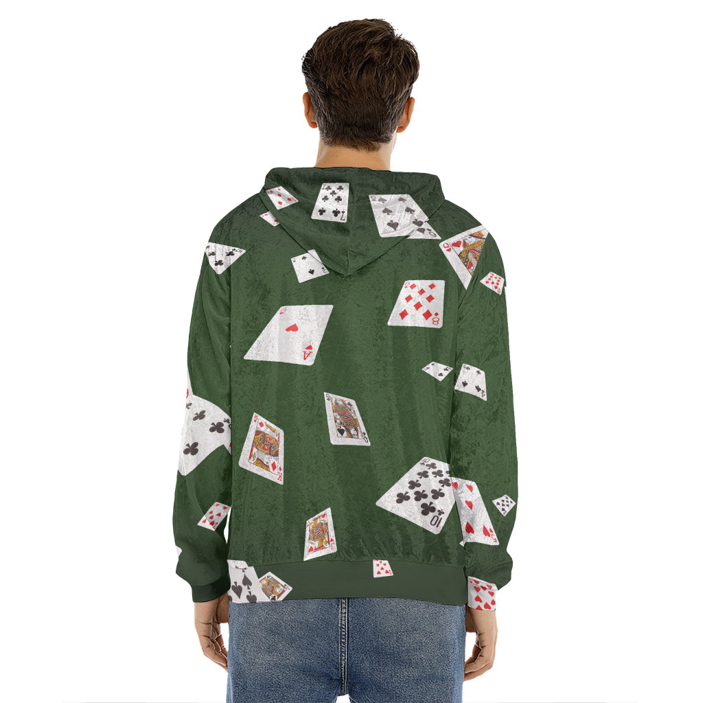 Flying Poker Cards Print Men's Velvet Pullover Hoodie