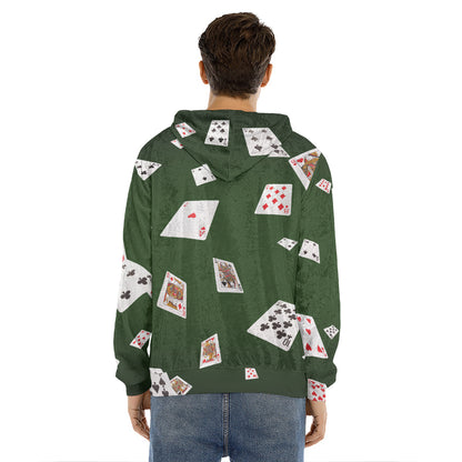 Flying Poker Cards Print Men's Velvet Pullover Hoodie