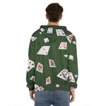 Flying Poker Cards Print Men's Velvet Pullover Hoodie