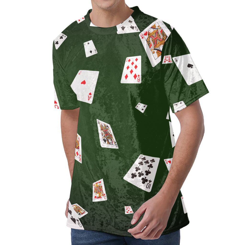 Flying Poker Cards Print Men's Velvet T-Shirt