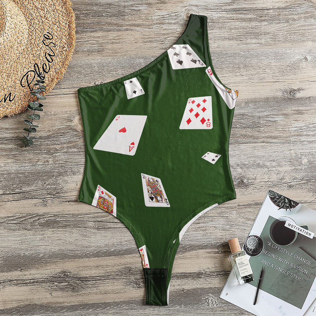 Flying Poker Cards Print One Shoulder Bodysuit