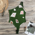 Flying Poker Cards Print One Shoulder Bodysuit