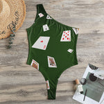 Flying Poker Cards Print One Shoulder Bodysuit