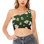 Flying Poker Cards Print One Shoulder Crop Top
