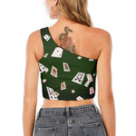 Flying Poker Cards Print One Shoulder Crop Top