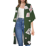 Flying Poker Cards Print Open Front Beach Cover Up