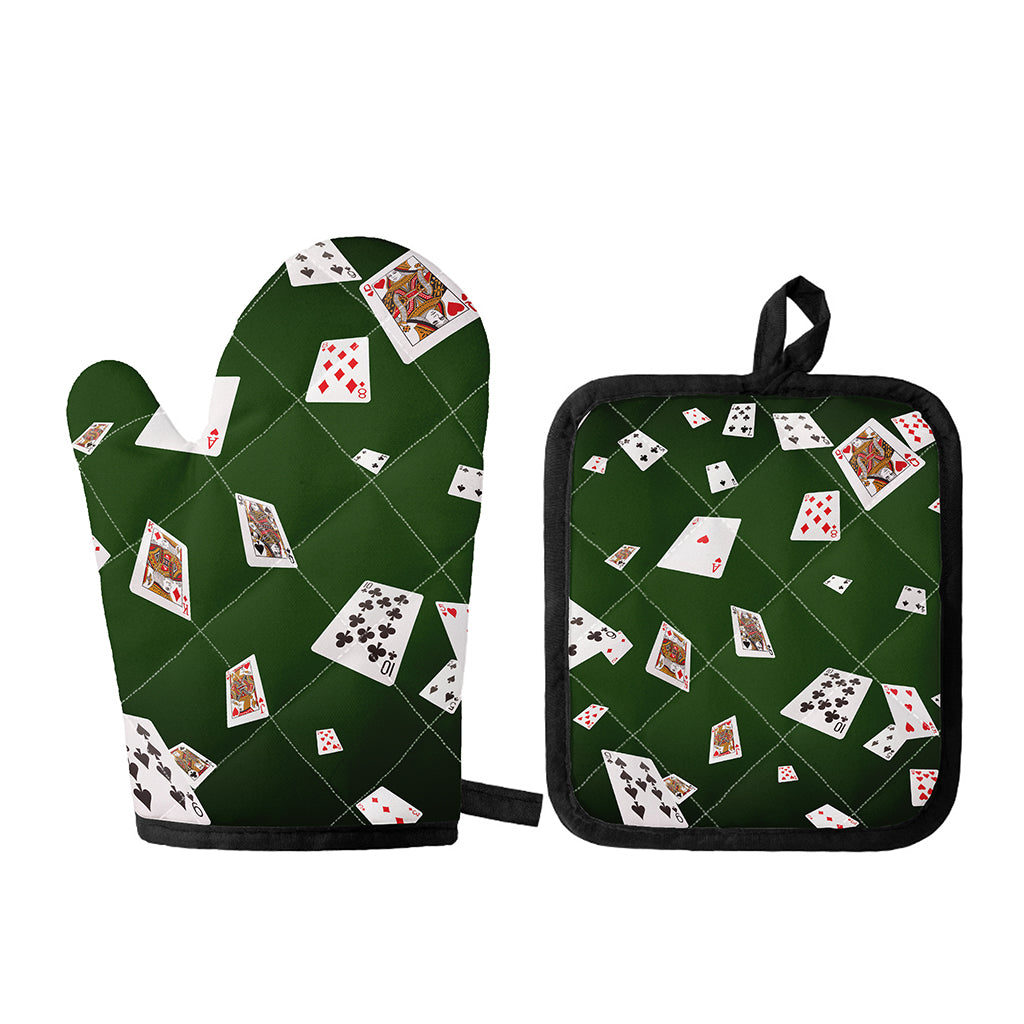 Flying Poker Cards Print Oven Mitt And Pot Holder Set