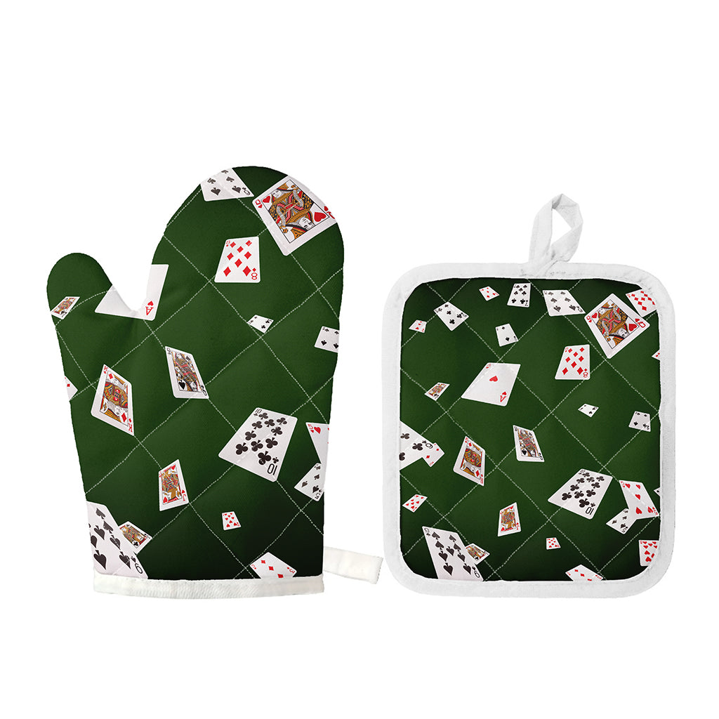 Flying Poker Cards Print Oven Mitt And Pot Holder Set