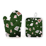 Flying Poker Cards Print Oven Mitt And Pot Holder Set