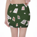 Flying Poker Cards Print Pencil Mini Skirt