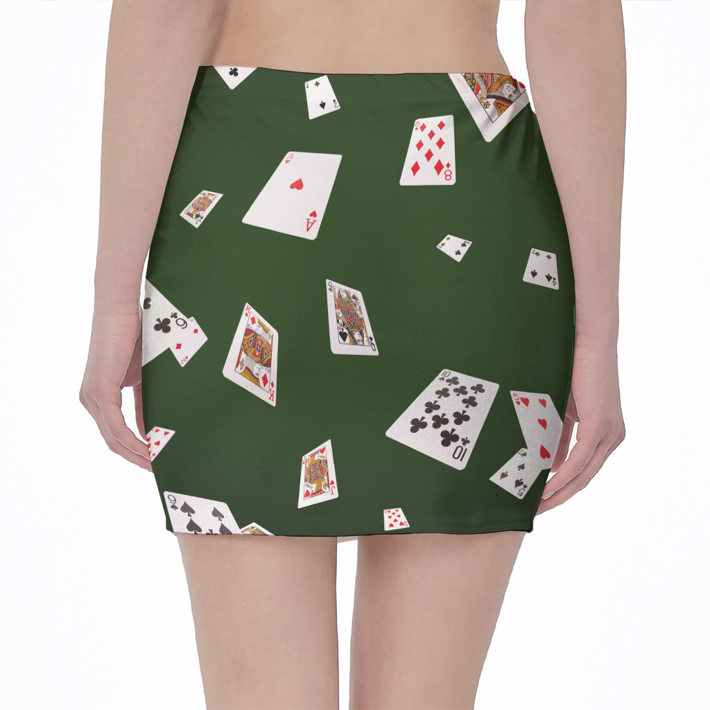 Flying Poker Cards Print Pencil Mini Skirt