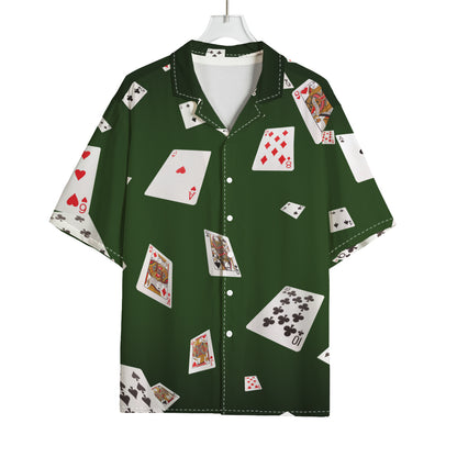 Flying Poker Cards Print Rayon Hawaiian Shirt