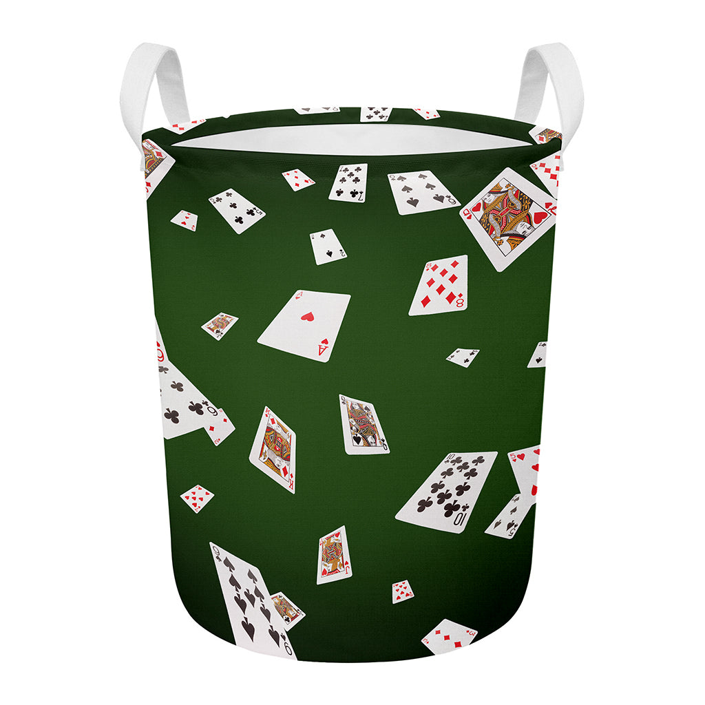 Flying Poker Cards Print Round Laundry Basket