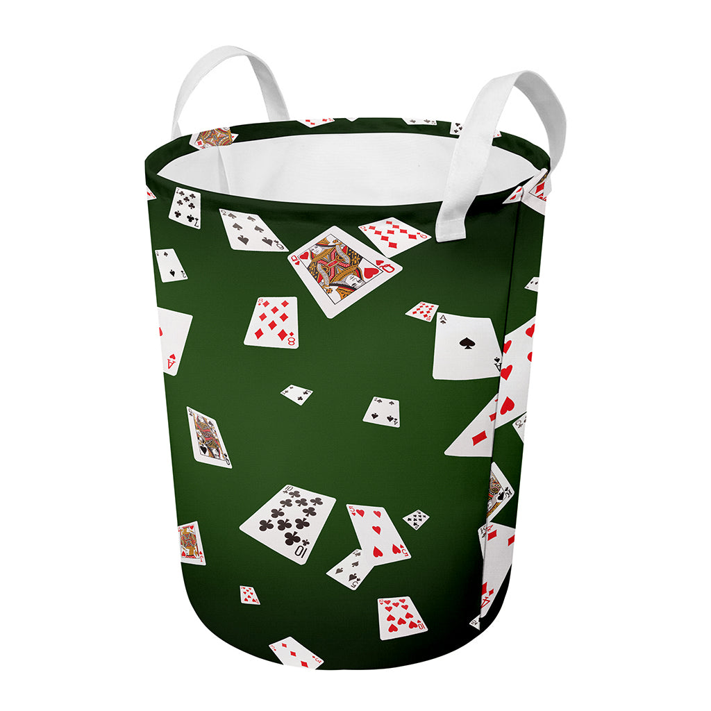 Flying Poker Cards Print Round Laundry Basket