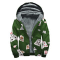 Flying Poker Cards Print Sherpa Lined Zip Up Hoodie