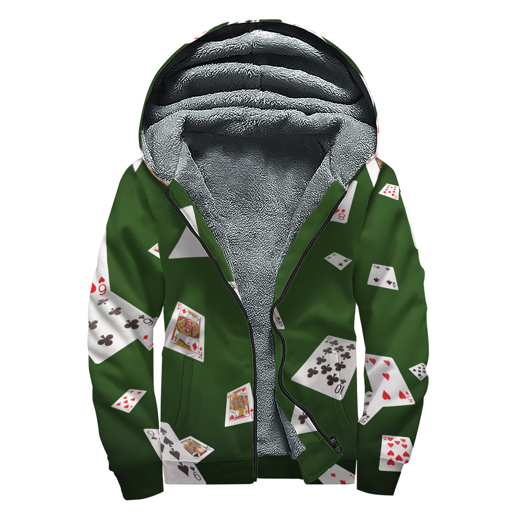 Flying Poker Cards Print Sherpa Lined Zip Up Hoodie