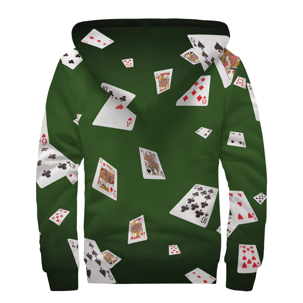Flying Poker Cards Print Sherpa Lined Zip Up Hoodie