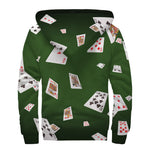Flying Poker Cards Print Sherpa Lined Zip Up Hoodie