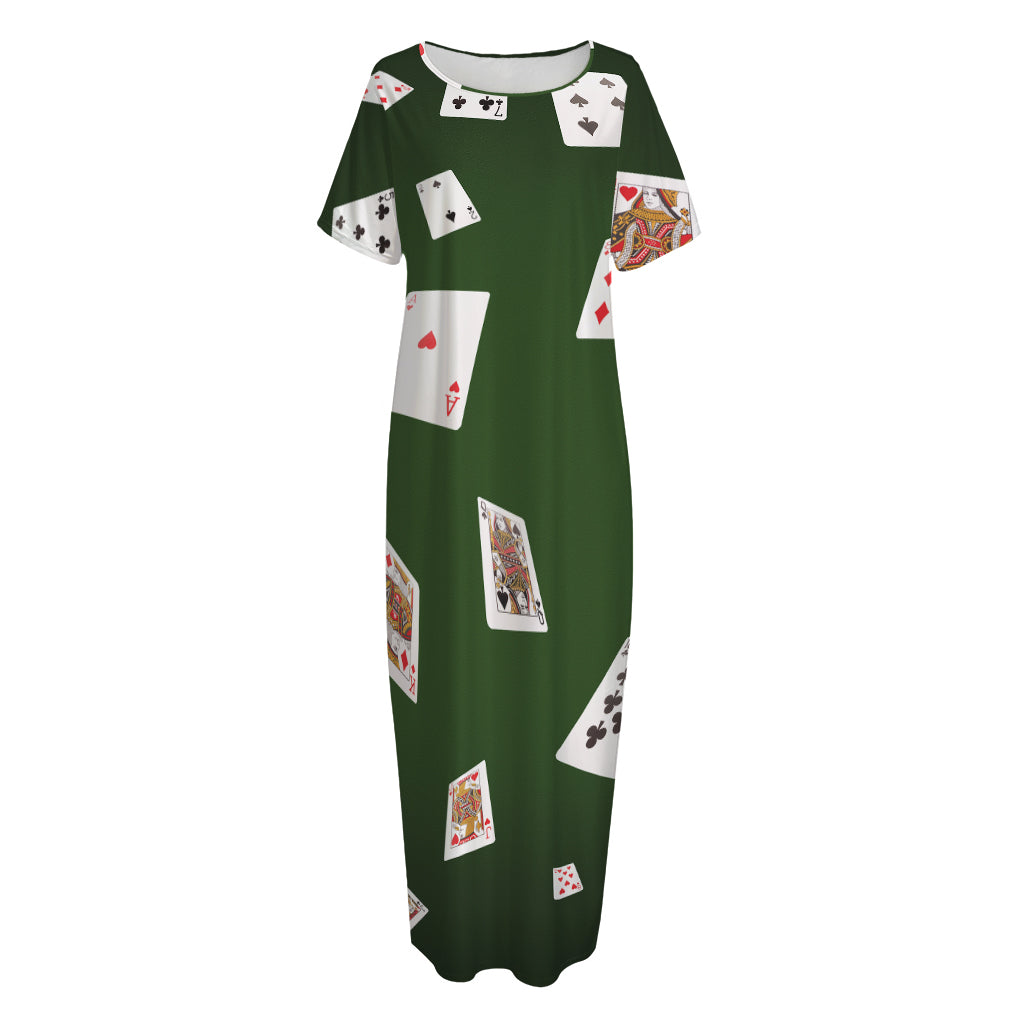 Flying Poker Cards Print Short Sleeve Long Nightdress