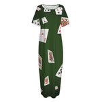 Flying Poker Cards Print Short Sleeve Long Nightdress