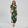 Flying Poker Cards Print Short Sleeve Maxi Dress
