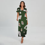 Flying Poker Cards Print Short Sleeve Maxi Dress